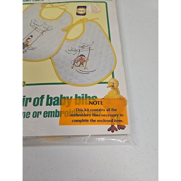 Vintage Vogart Crafts Sesame Street BERT and ERNIE Embroidery Kit Baby Bib Set - Picture 7 of 7
